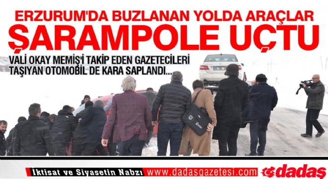 Erzurum'da Buzlanan yolda araçlar şarampole uçtu