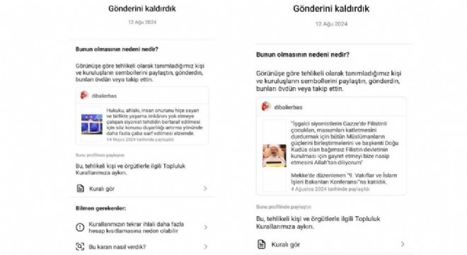 Instagram Erbaş'ın mesajlarını sildi