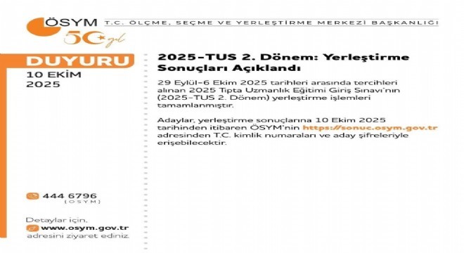 TUS 2. Dönem Yerleştirme Sonuçları açıklandı
