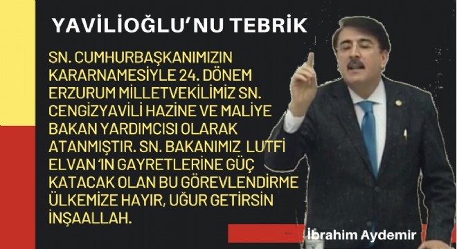 Yavilioğlu'na Aydemir'den tebrik mesajı