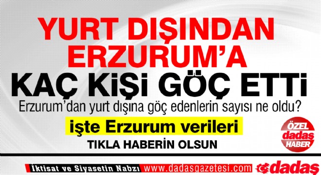 Yurt dışından Erzurum'a kaç kişi göç etti?